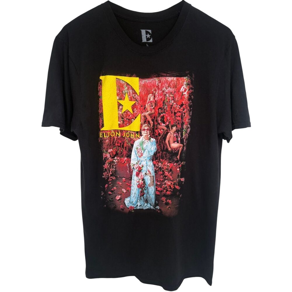 Elton John Mens Full-Zip Farewell Yellow Brick Road T-Shirt L Black Red